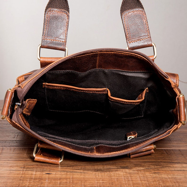 Mens Leather Attache Briefcase Men/'s Vintage Leather Bag Retro Genuine Leather Bag Leather File Briefcase Men Shoulder Messenger Bag