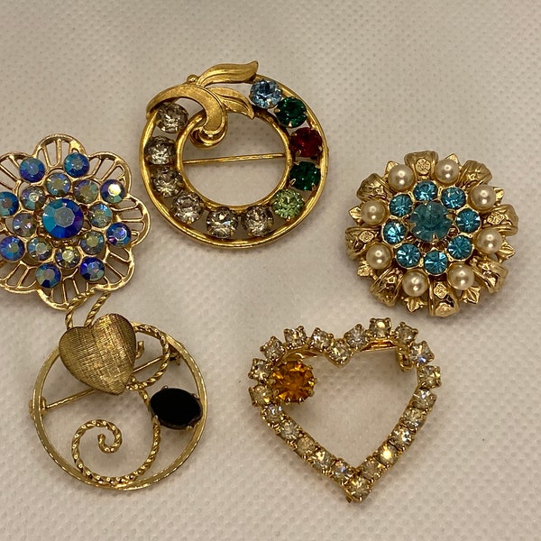 Vintage Brooches ~ Brooch ~ Pin ~ Lot ~ Gold Toned ~ 12K GF ~ Ekelund ~ Van Dell ~ Jewelry ~ Gifts For Her ~ Heart ~ Flower