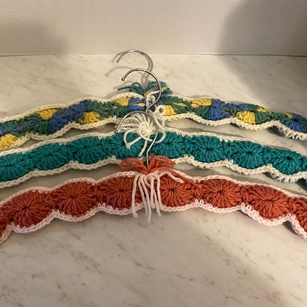 Vintage Crocheted Hangers ~ Lot of Three ~ 1960's ~ Clothes Hangers ~ Closet ~ Boutique