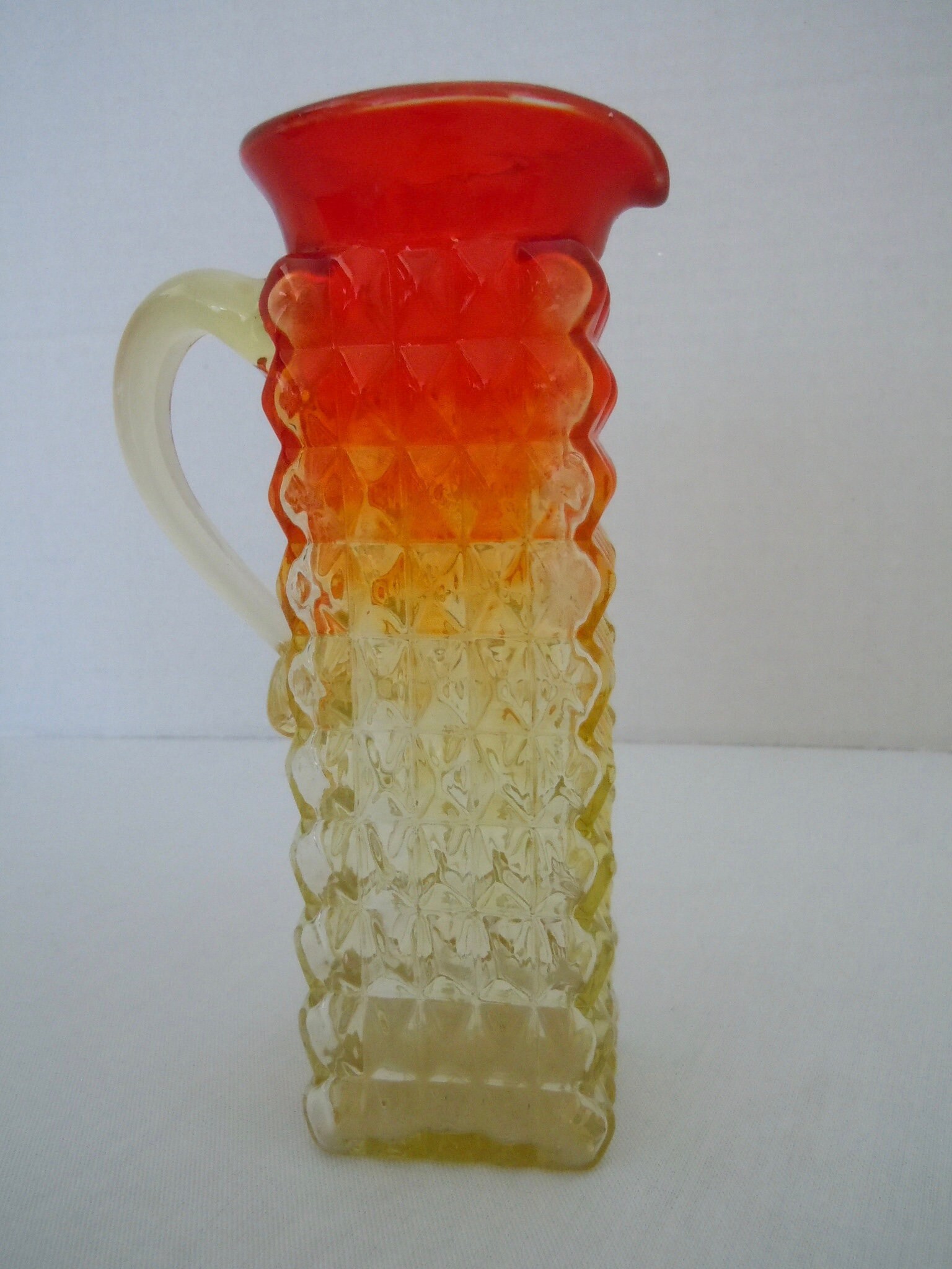 Vintage Amberina Glass Pitcher Diamond Cut Glass Art Glass Etsy