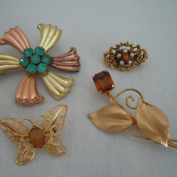 Vintage Brooches ~ Brooch ~ Pin ~ Lot ~ Gold Toned ~ 12K GF ~ Harry Iskin ~ Van Dell ~ Jewelry ~ Gifts For Her ~ Butterfly ~ Flower ~ Pearls