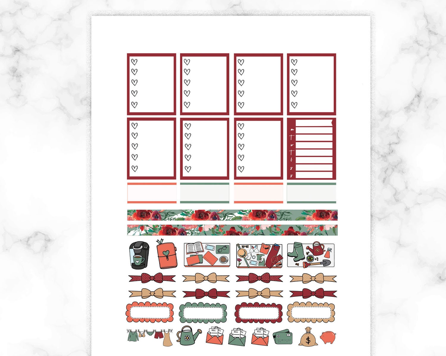Marsala Floral Fall Weekly Kit Printable, Erin Condren Planner Stickers ...