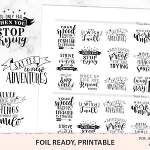 Naklejki do planera z inspirującymi cytatami do wydrukowania, naklejki gotowe do użycia w folii, praca, Erin Condren, Happy planner, pliki do cięcia Silhouette, Crucut