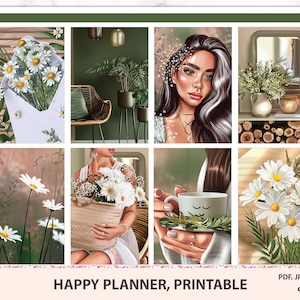 SPring Happy planner Printable Planner Sticker Kits, Farmhouse Nature Flowers, Classic planner 2022, Silhouette, Cricut PNG files