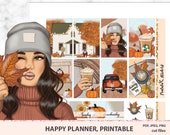 Fall Printable Planner Stickers, Happy planner weekly kit, Fall Sticker, Autumn Sticker, Pumpkin Stickers, Silhouette Cut Files, Cricut