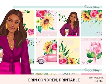 Pegatinas planificadora imprimibles, Kit de pegatinas del planificador semanal Erin Condren, Verano brillante, Descarga digital, Planificadores imprimibles con archivos cortados