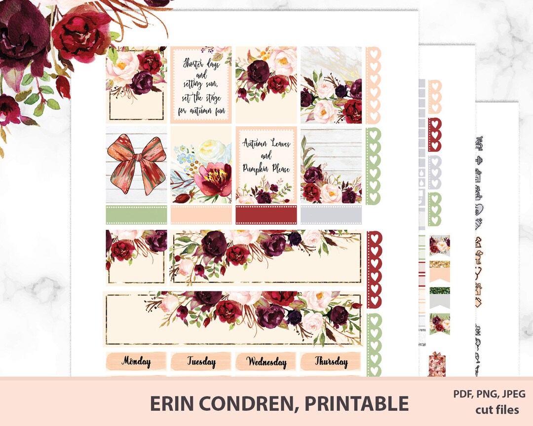 Marsala Floral Planner Stickers Printable Erin Condren Life Planner ...