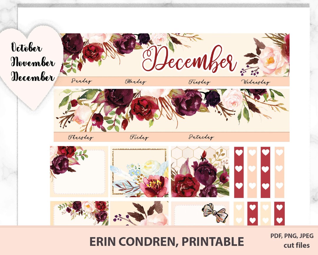 December Monthly Kit for Erin Condren Life Planner, Printable Monthly ...
