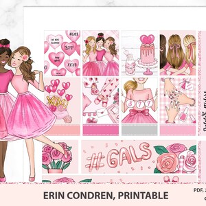 Valentines Day erin Condren Prinatble planner stickers, GALS aquarel stickers, ECLP februari per kit, BFF afdrukbare Kit PNG-bestanden