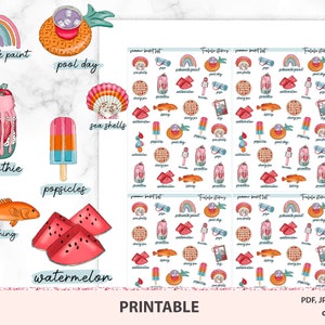 Sommer-Eimer-Liste, Sommer druckbare Aufkleber, Aquarell Kits, vertikale und horizontale Erin Condren Aufkleber, Planer druckbare, schneiden Dateien