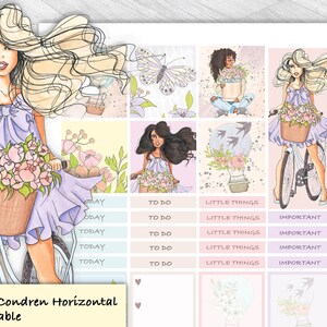 エリン・コンドレンの横型プランナー、トラベラーズノート用の熱気球、蝶、花が描かれた印刷可能な夏用プランナーステッカー