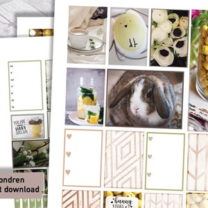 Yellow Easter stickers for Happy Planner classic, printable weekly kit, vertical boxes. Eggs, bunny, spring, floral theme decoration