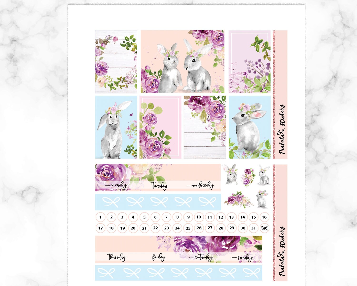 Spring Happy Planner Printable Stickers, Floral Sticker Kit, Easter ...