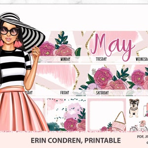 Kit mensal de maio imprimível para planejador horizontal e vertical Erin Condren, conjunto mensal de abril, kit mensal floral, arquivos Silhouette/Cricut