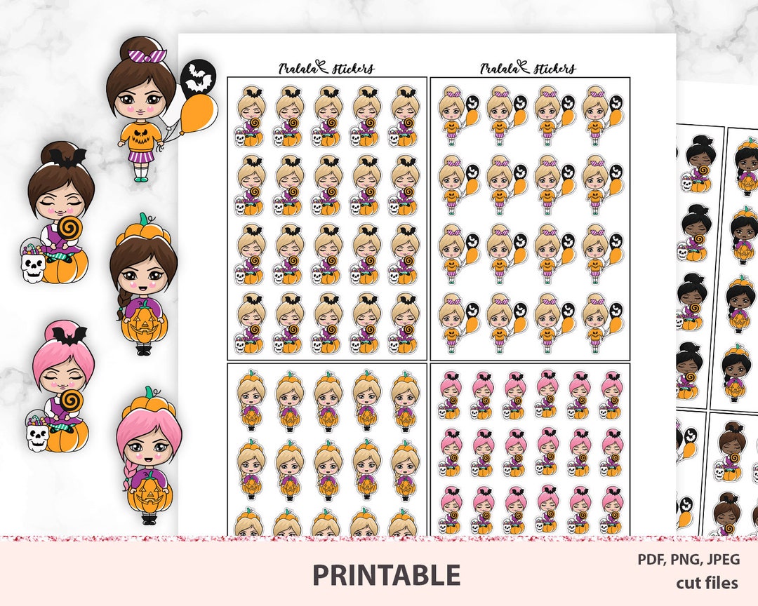 Halloween Girl Character Printable Planner Stickers, Chibi Girl Kit ...