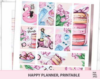 HAPPY DAYS Vertical Planner Stickers for Happy Planner, Weekly Planner Kit, HP Printable Stickers, Spring theme Floral Stickers set