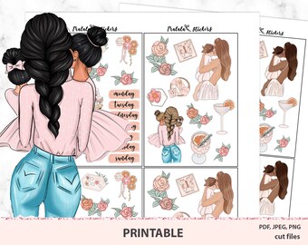 Mothers day Planner Stickers printable, Mother and daughter baby kit for bullet journals, deco stickers for agenda, diary, notebooks