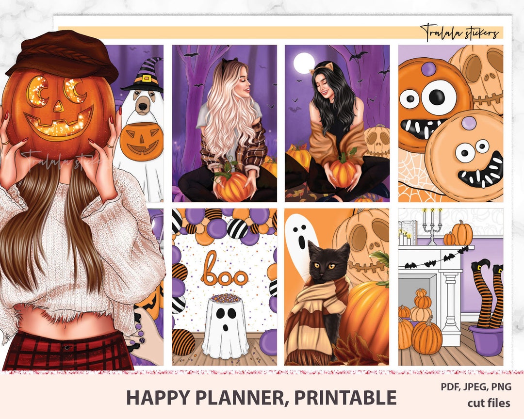 Halloween Printable Sticker Kit, Happy Planner Weekly Set, Purple ...