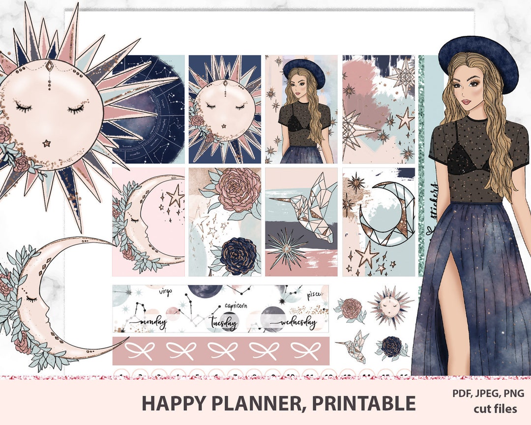 Celestial Printable Planner Stickers Happy Planner, MAMBI Stickers ...
