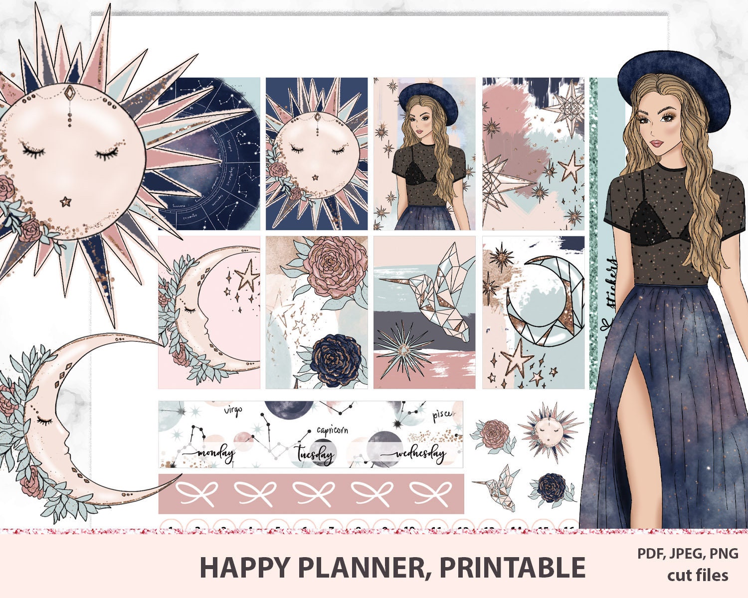 Free Printable Celestial Woman Planner Stickers - Weekly Kit - Lovely  Planner