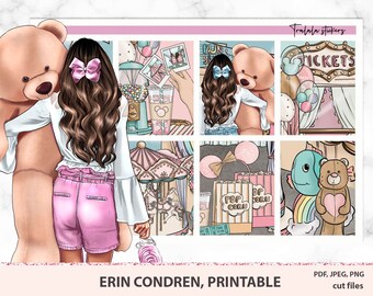 Printable planner stickers printable, Carival Planner Weekly kit, Happy day Theme park Fun  Erin Condren Sticker pack PNG Cricut Silhouette
