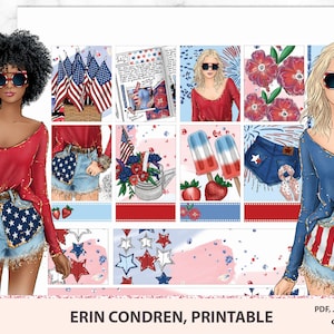 Adesivi stampabili del 4 luglio, adesivi Erin Condren, Freedom Weekly Kit, Independence Day Digital Pack, Kit stampabile del 4 luglio