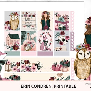 Hola otoño sticker kit Erin Condren Vertical, Autumn Themed imprimible kit semanal, dar gracias paquete de pegatinas diario, archivos Silhouette