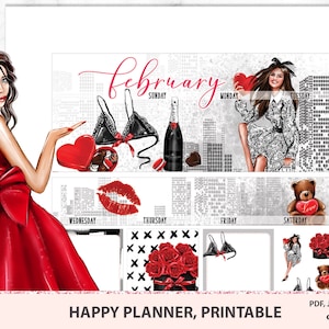 Printable February Monthly Kit For Classic Happy Planner Vertical, February Monthly View Stickerss,  February Printable Sticker Kit, MAMBI