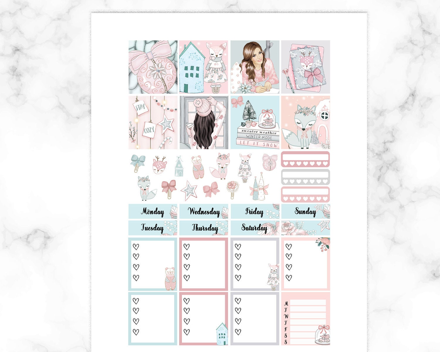 PINK CHRISTMAS Erin Condren Horizontal Planner Stickers Printable ...