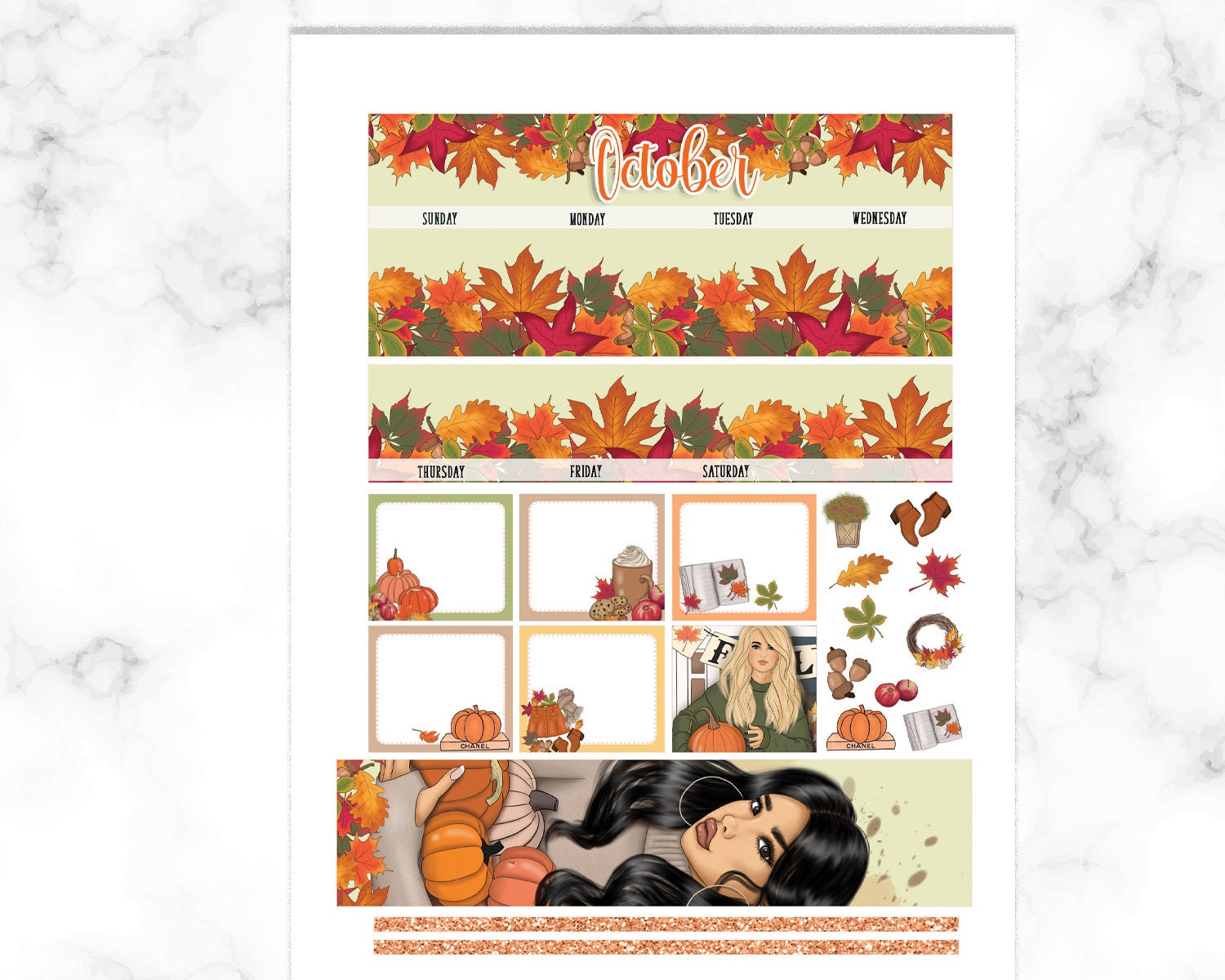 October Monthly Planner Kit Erin Condren Printable Stickers | Etsy