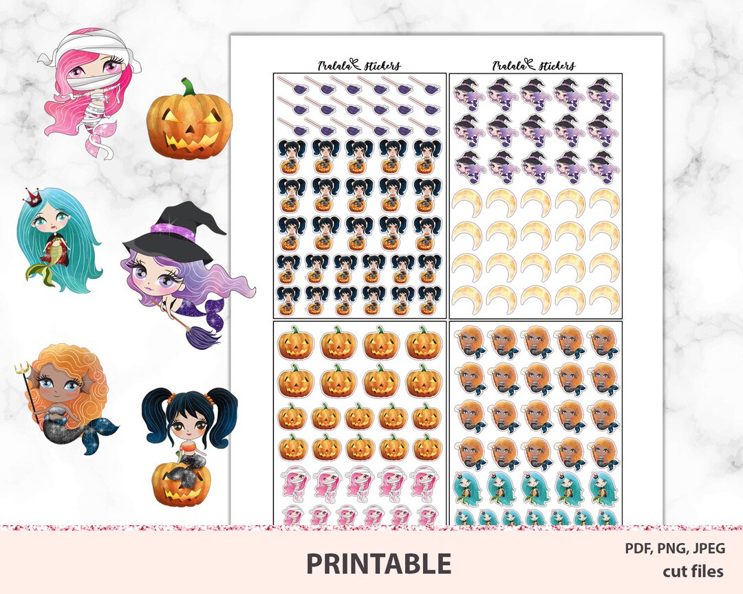 Halloween Mermaids Printable Planner Stickers Suitable for Erin Condren ...