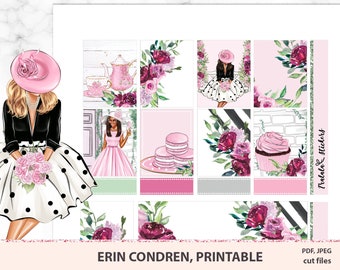 Druckbare Sticker Erin Condren Tea Party, Brunch Aufkleber Kit, besonderen Tag ECLP wöchentliche Set, digitale Aufkleber, Reisende Notebook Pack