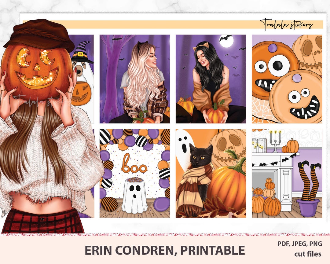 Halloween Printable Planner Stickers, Erin Condren Weekly Kit, Pumpkins ...