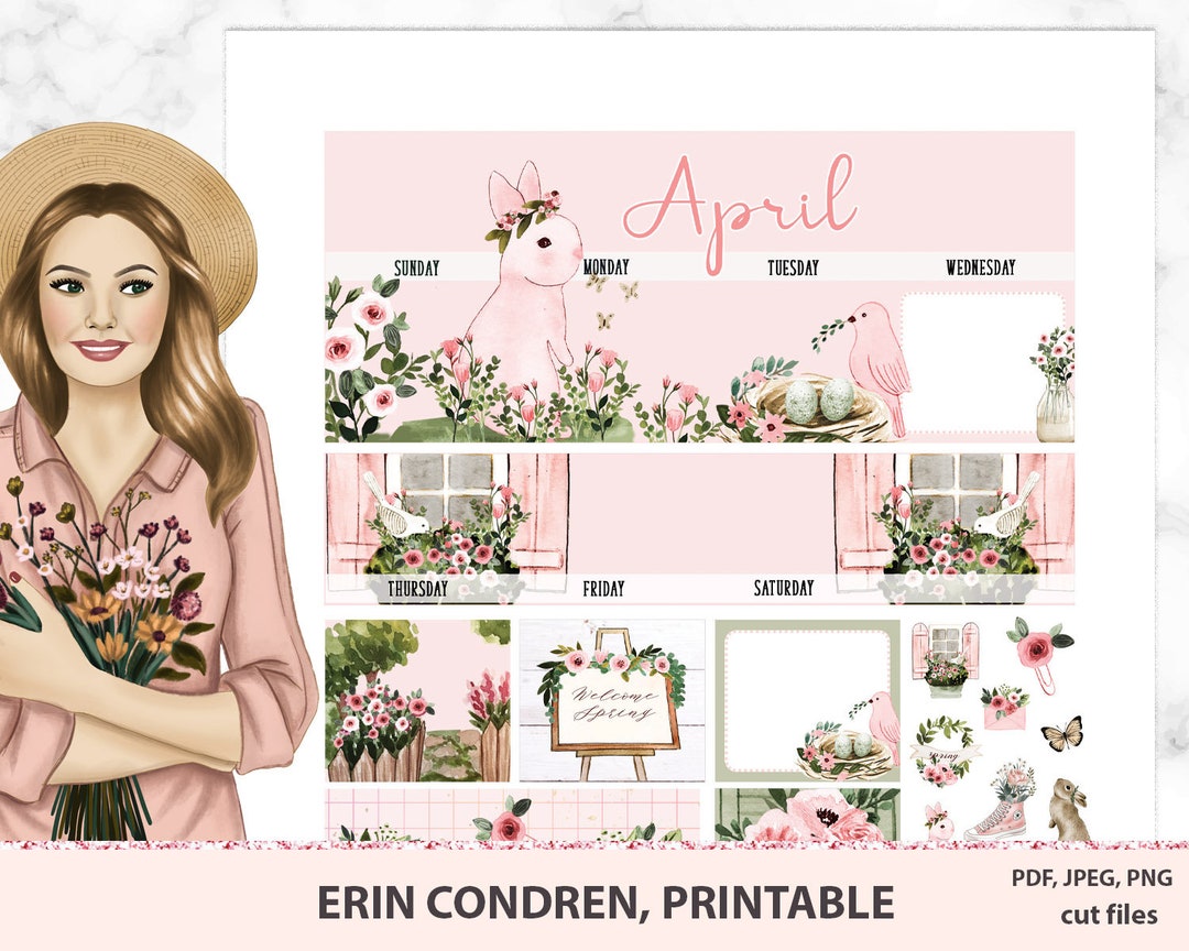 April Printable Kit for Erin Condren, Printable Monthly Stickers ...