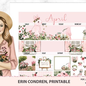 April Printable Kit voor Erin Condren, Afdrukbare maandelijkse stickers, paashazen, paaseieren, Floral maandelijkse kit, Silhouette cut files