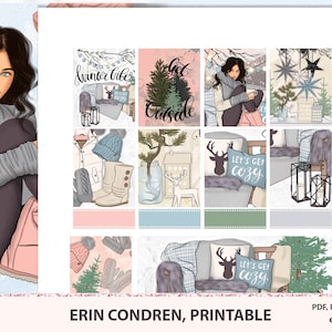 Autocollants de planificateur d’EC imprimables avec la fille brune, bébé il fait froid dehors, kit vertical d’Erin Condren, silhouette quotidienne d’organisateur