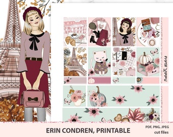 Fall in Paris Erin Condren planner stickers printable, Autumn weekly kit, printable set, Life planner digital pack, Silhouette cut files