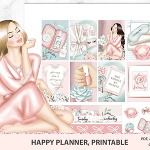Spa jour autocollants imprimables, Erin Condren kit imprimable, Self Care ensemble hebdomadaire, Skin Care Digital Pack, Relax Soak Makeup Beauty Fashion