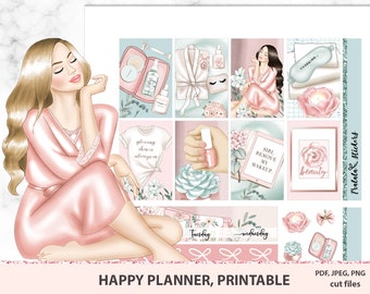 SPA day printable stickers, Erin Condren printable kit, Self Care weekly set, Skin Care Digital Pack, Relax Soak Makeup Beauty Fashion