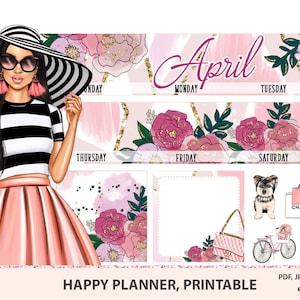 April Printable Monthly Kit Happy planner, May sticker kit printable, Mambi set, monthly view, Floral printables Silhouette Cricut cut files