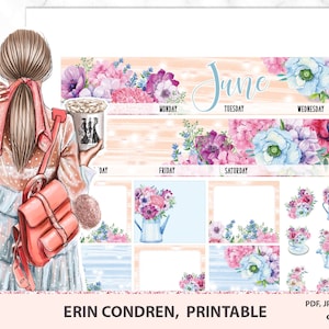June Erin Condren kit mensuel, autocollants Déco pour planificateur horizontal et vertical, mai mensuel, avril mensuel, Silhouette / Cricut PNG fichiers