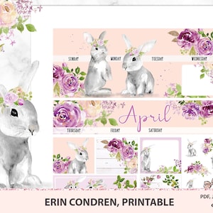Printable May Monthly Kit Erin Condren, April monthly view stickers with violet flowers, May printable monthly kit with cut files