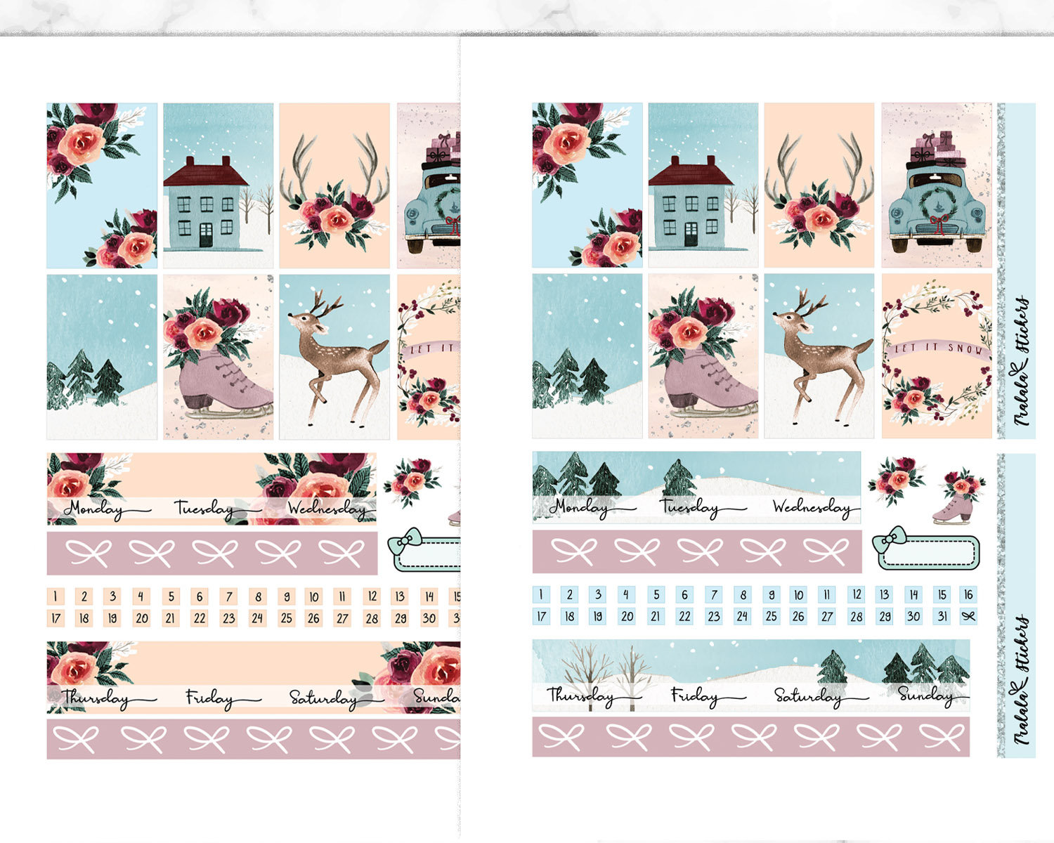 Watercolor Winter Happy Planner Printable Kit, Pastel Colors Spread ...