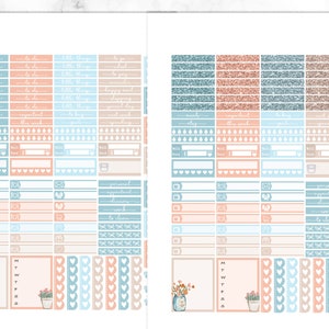 May include: A set of planner stickers with a pastel colour scheme. The stickers feature various designs, including floral, hearts, and geometric shapes. The stickers are perfect for organising and decorating your planner.