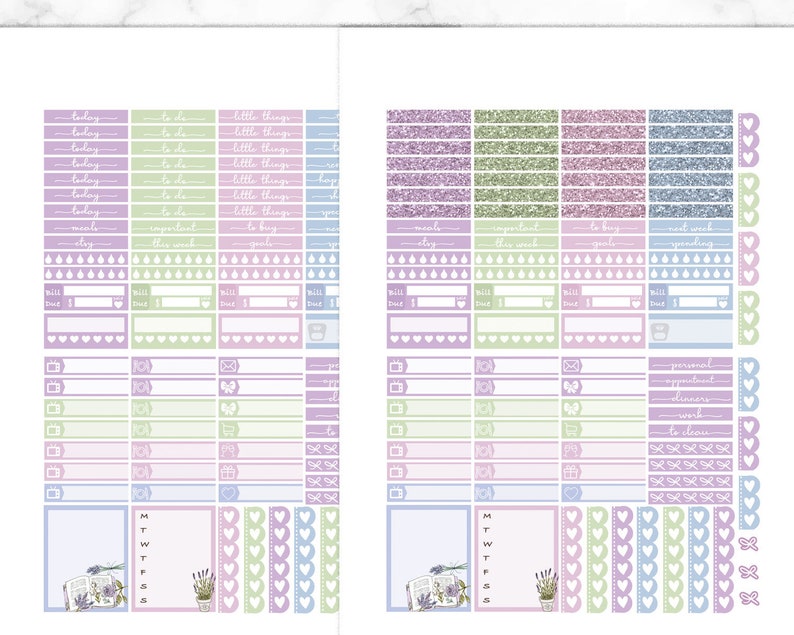 Lavender Bloom Printable Planner Stickers Erin Condren Kit | Etsy