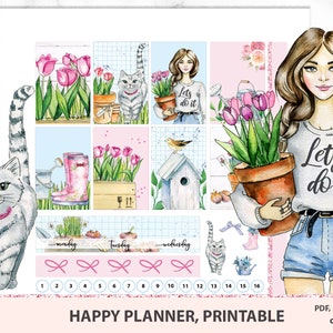 Gardening Happy Planner Stickers Printable, Printable Weekly Kit, Printable PDF, Planner sticker kit, Stickers with flowers, Floral set