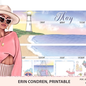 Mai Monthly Sticker Kit Imprimable, Juillet Monthly Kit, Hapyy planner Classic Vertical , Mambi set, vue mensuelle, Silhouette Cricut coupé fichiers