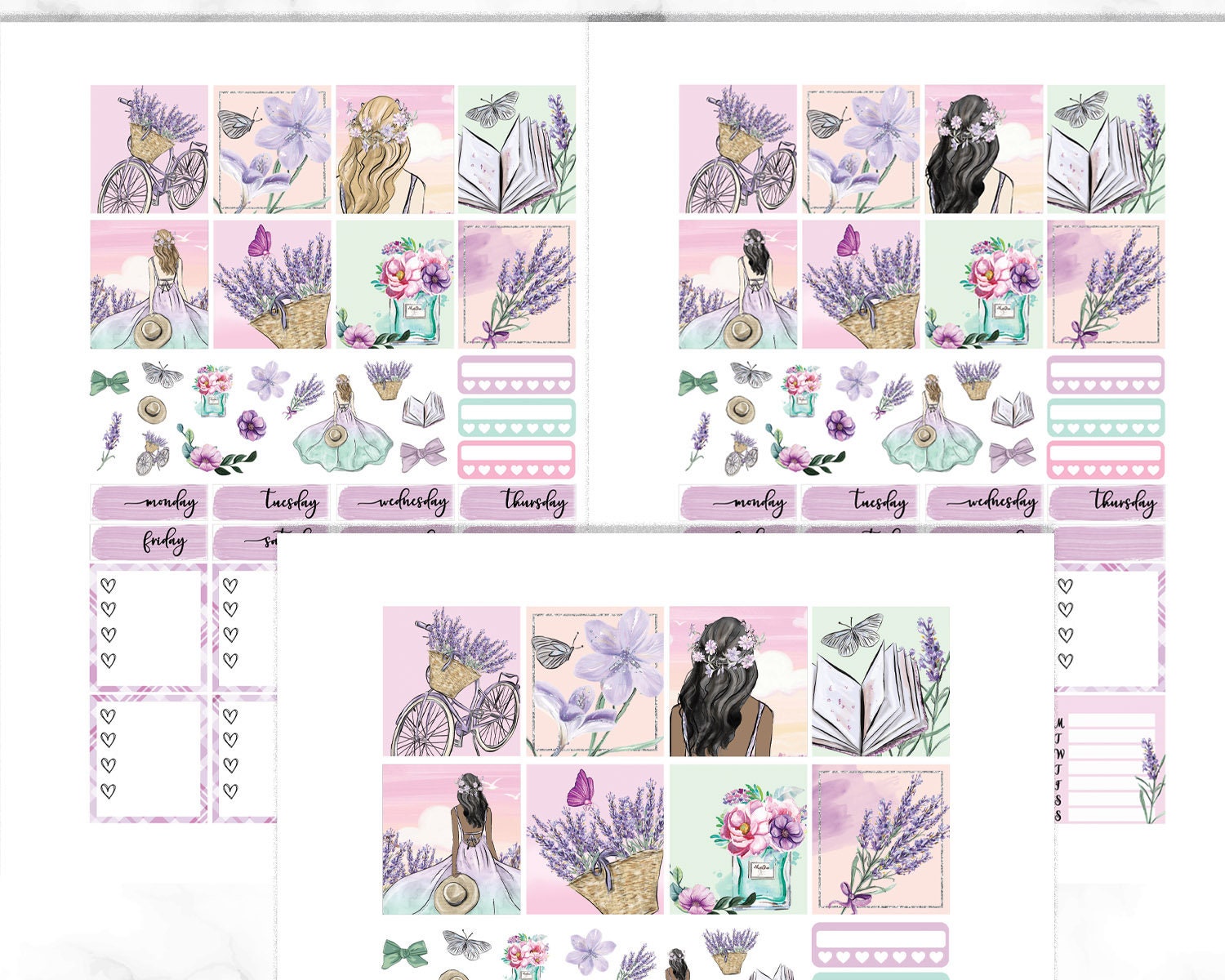 Lavender Fields Printable Horizontal Stickers, Erin Condren Horizontal ...