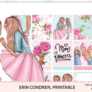 Autocollants imprimables fête mère, Imprimables maman, Fille mère, Kit de famille, Erin Condren, Autocollants hebdomadaires, Silhouette Circuit