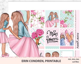 Mother day printable stickers, Mom printables, Mother daughter, Family kit, Erin Condren, Weekly stickers, Silhouette Circuit